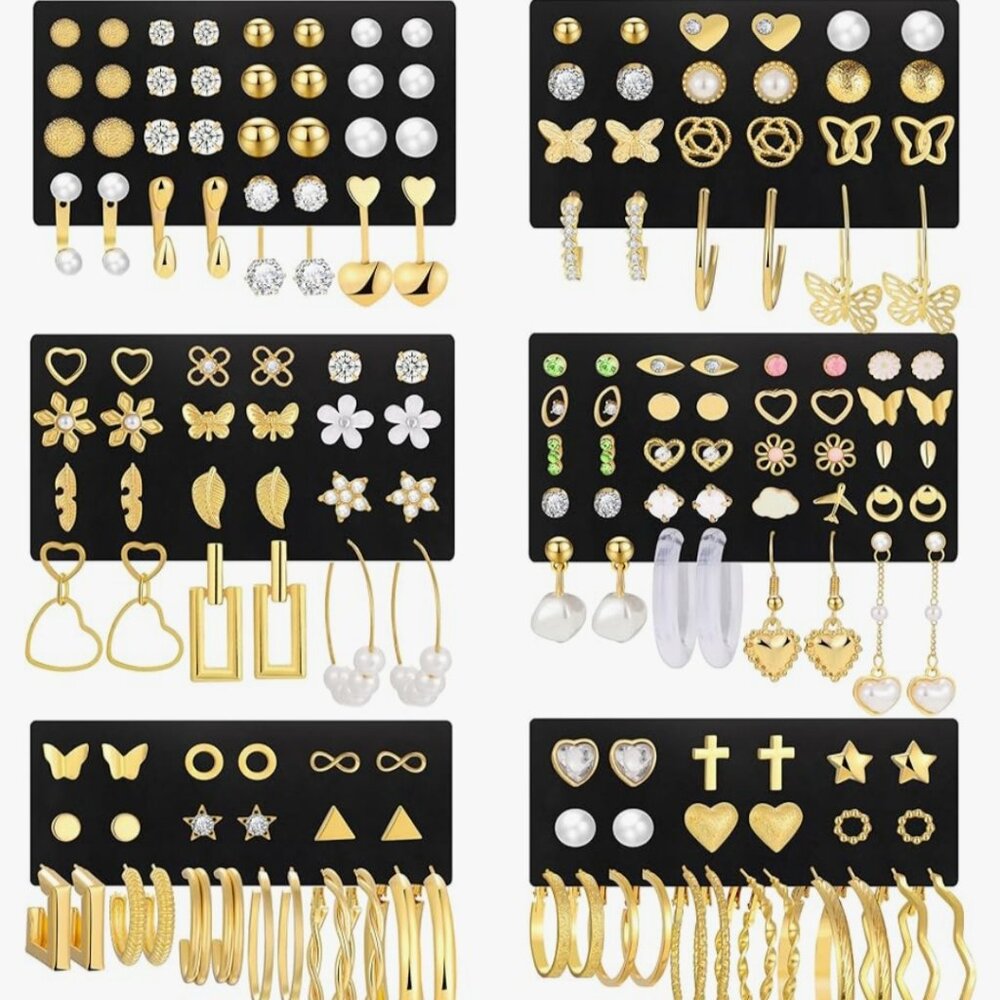 84 Pairs Gold Stud Earrings Set for Women Multipack